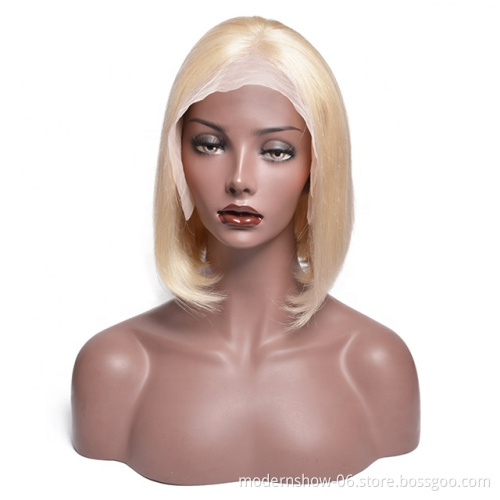 wholesale short 14 inch bob wig 613 blond lace front wig,150%  Density lace front wigs human hair